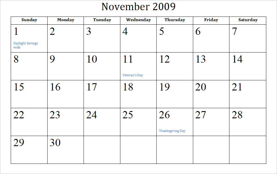 November 2009 calendar Mrs. Case's Blog